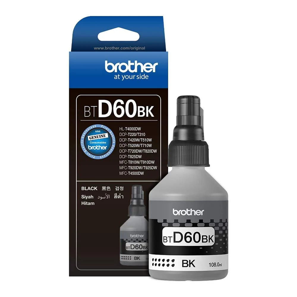 Brother BT-D60BK Ink Bottle (Black)-Ink Bottle Approx. 7500 pages in accordance with Brother original methodology using Test Patterns ISOIEC 24712 Compatible to Brother Printers DCP-T220, DCP-T226, DCP-T420W, DCP-T426W, DCP-T520W, DCP-T525W, DCP-T820DW, MFC-T920DW, DCP-T310, DCP-T510W,DCP-T710W,MFC-T910DW, HL-T4000DW, MFC-T4500DW Brother BT-D60BK Ink Bottle (Black)-Ink Bottle Approx. 7500 pages in accordance with Brother original methodology using Test Patterns ISOIEC 24712 Compatible to Brother Printers DCP-T220, DCP-T226, DCP-T420W, DCP-T426W, DCP-T520W, DCP-T525W, DCP-T820DW, MFC-T920DW, DCP-T310, DCP-T510W,DCP-T710W,MFC-T910DW, HL-T4000DW, MFC-T4500DW
