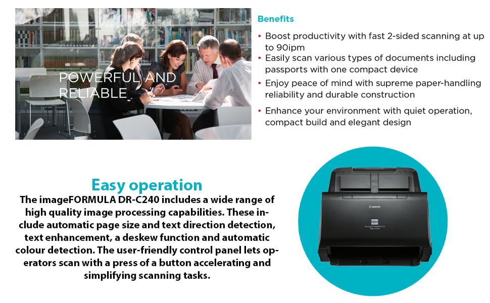 Canon DR-C240 Document Scanner Black and White 45 ppm