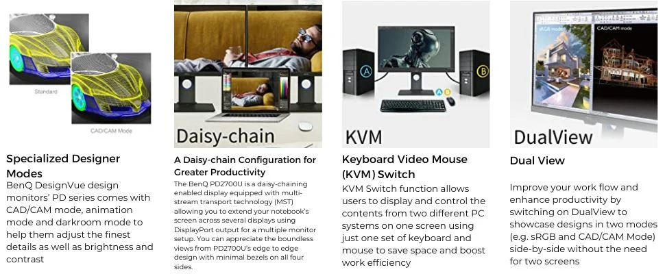 BenQ PD2700U 27-Inch (68.5 Cm), 1280 X 1024 Pixels, LCD, Designvue Designer IPS Monitor, 4K Uhd 2160P, 100% Srgb, Hdr10, Aqcolor Technology, Dualview Function, Kvm Switch, Built-in Speakers (Gray)