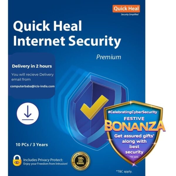 Quick Heal Internet Security Latest Version - 10 PCs, 3 Years (Email Delivery in 2 hours) Best Antivirus, IS10