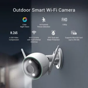 EZVIZ by Hikvision WiFi Outdoor Home Security Camera with Full HD 1080P Colored Night Vision AI Person Detection IP67 Dust & Water Protection Built in MicroSD Ca
