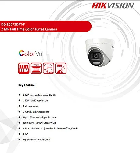 HIKVISION DS-2CE72DFT-F-3.6mm1080p HD 2MP Security Camera, White for Home Security, with Night Vision, 4 in 1 video output (2)