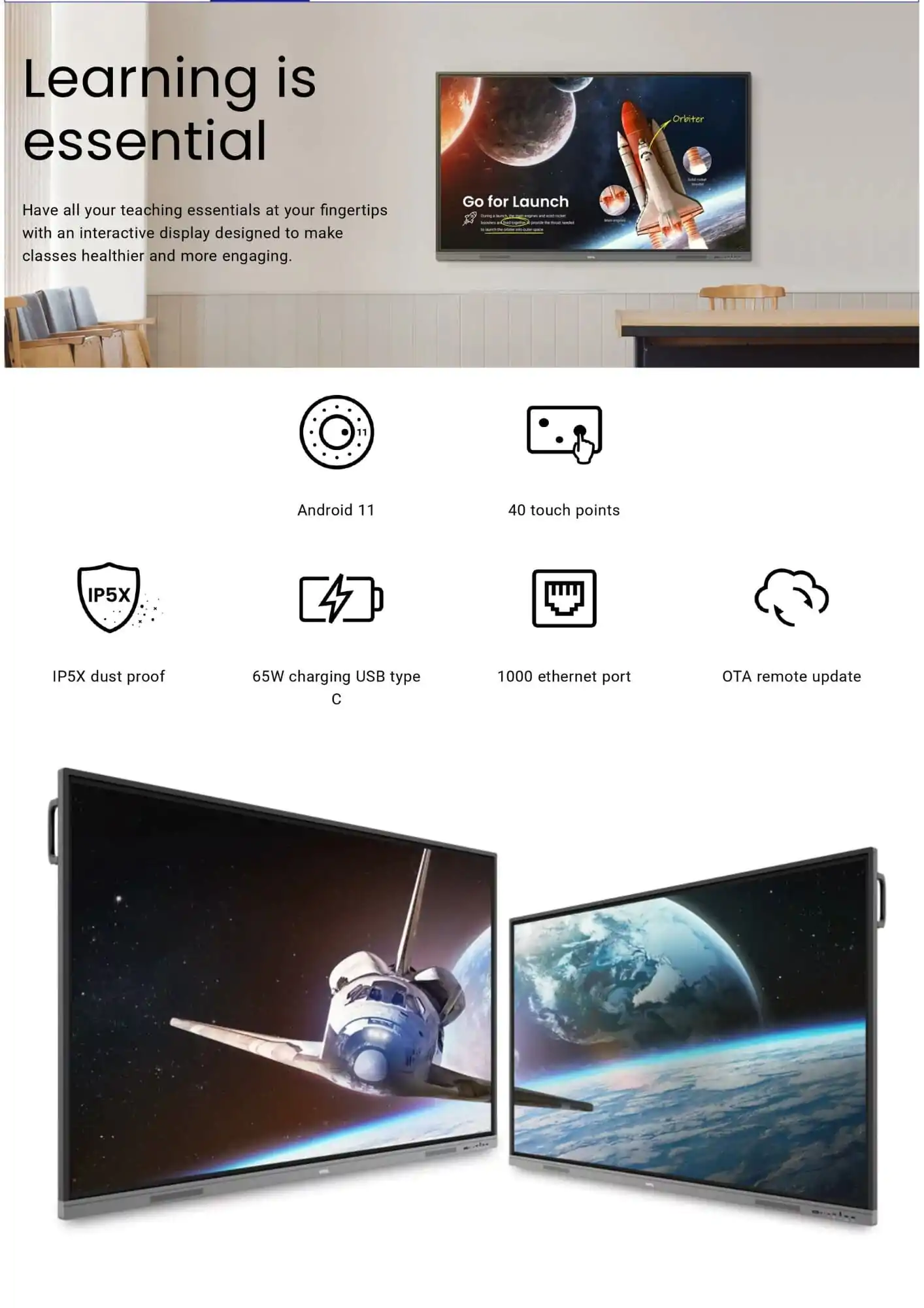 BenQ RE7503 75-Inch Interactive Digital Board 4k for Education, Teaching, Offices, Colleges, Online Classes, Youtube With Android 11 OS