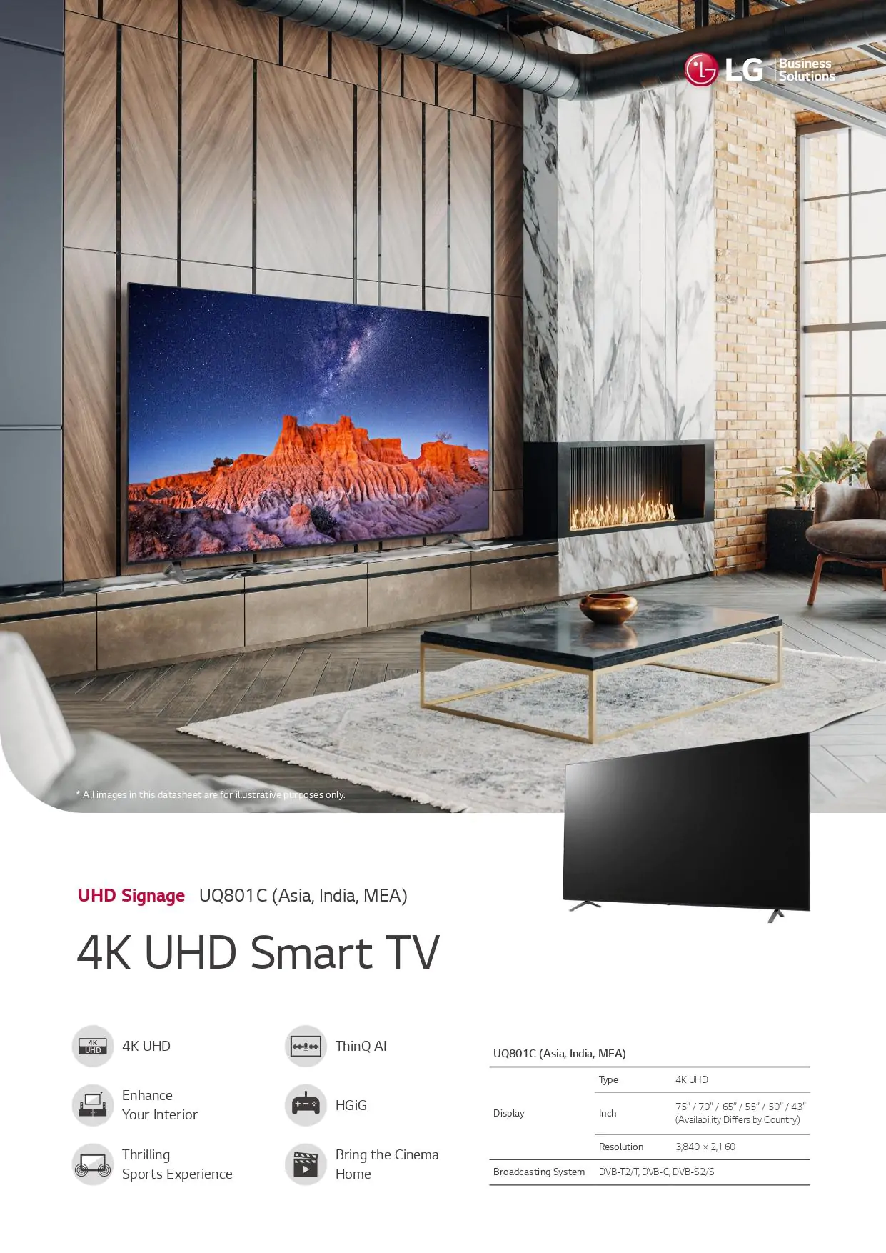 LG 55UQ801C Hotel 4K UHD Smart TV, ThinQ AI, HGiG, Thrilling Sports Experience, Enhance Your Interior with Best Smart TV for Hotel, Restaurents, Cafe